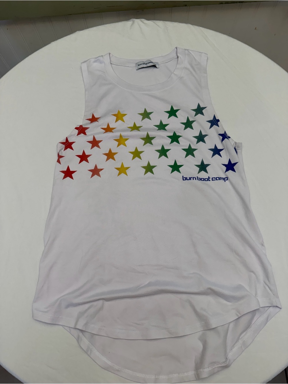 Burn Boot Camp Women's White Rainbow Star Muscle Tank